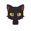 a pixel female blackcat with yellow eyes, cute, chubby, only the head, she is happy