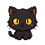 a pixel blackcat with yellow eyes, cute, chubby, only the head, it is happy