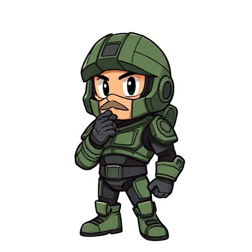 master chief pensive with finger on tip of chin in helmet thinking