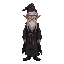 old wizard with long grey hair and dark colored clothes