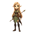a female elf, blonde, long hair, arrow, reallistic proportions