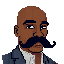 a bald black character with a big boxing mustache wearing formal clothes, he is around 40 years old