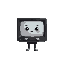 minimalistic volumetric monitor with dark case, has a cute face on the screen, has small hands and feet