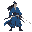wuxia swordsman blue robe, long hair, retro