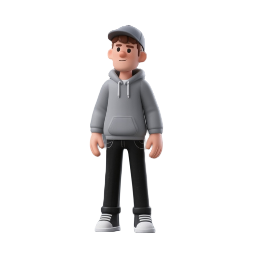 man with a gray hoodie and black jeans. with a hat