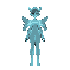 lumenia is a figure that shifts between fluid states. she has a translucent, glowing silhouette that seems to be both solid and vaporous at the same time. her body is made up of soft geometric shapes 