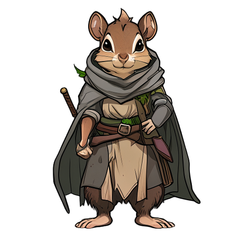 create a female squirel, that uses druid clothing and no weapons, barefeet and barehand.