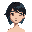 asian woman with black hair with blue ends, round face
