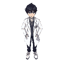male, adult, black hair, purple eyes, handson, doctor