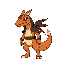 estilo pokemon treinador retro, com uma paleta de cores quentes, usando laranja e vermelho, um cara calvo, com uma capa de fogo, barrigudo, alto