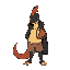 treinador pokemon retro, com uma paleta de cores quentes, usando laranja e vermelho, um cara calvo, com uma capa de fogo, gordo, alto