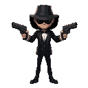generate a stealthy spy character, who wields two glock style pistols with silencers, the character should be wearing a tuxedo