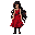 a girl in a red long dress with black pants and a brown shoes, black long wavy hair, dark brown eyes, rpg maker character style, all dimensions