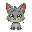 a grey cat, slightly looking to the left, with yellow eyes and a little smile