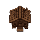 a wooden cabin with a roof. all with a dark brown color
