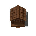 a small wood cabin with wooden roof. all with a dark brown color