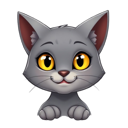 i want a gray cat with yellow eyes and a little smile