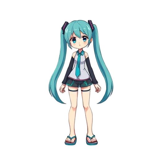 pixel, hatsune miku in flip-flops