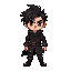 edieval rpg hero sprite, dark clothes, messy hair