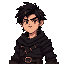 aquí tienes la versión ajustada:  a tall young medieval fantasy man for a game, heroic bearing, dark layered clothing and belts, tousled dark brown hair with lighter streaks, light expressive eyes, confident expression, muted tones of a dark, moody world.