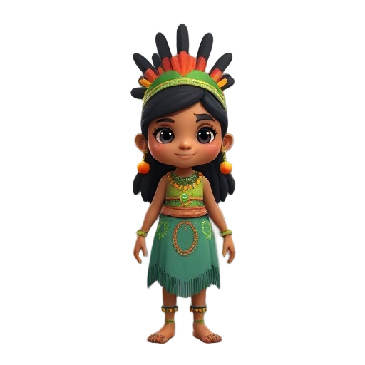 a cartoon-style character, she is a brazilian indigenous person
