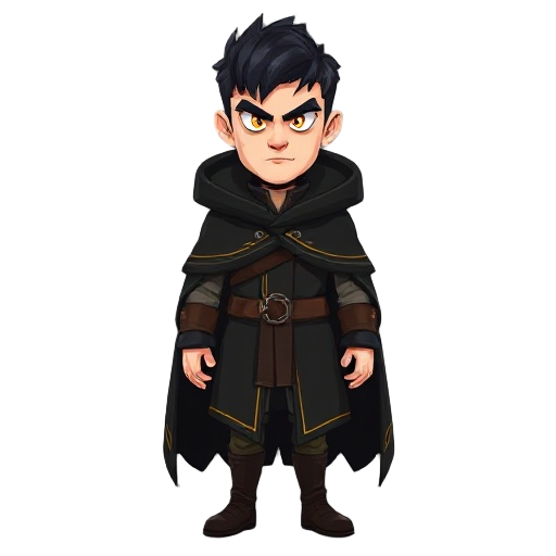 pale skin man with fringe black hairstyle. golden eyes. intimidating expression. wearing a norwegian black cloak with golden lines. 