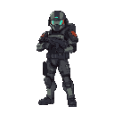 soldier, futuristic, with laser gun, three quarter view