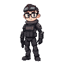 soldier, futuristic with glasses, sidescroller
