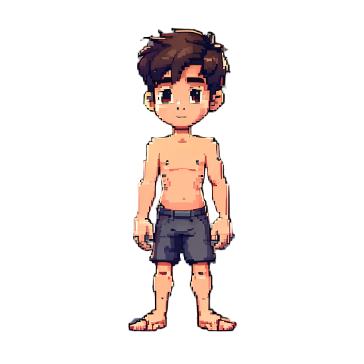 a skinny boy with no shirt, pixel 