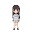 girl, straight hair with bangs, mask