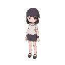  girl, straight hair with bangs,
