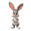 this character is a lively, vintage-style cartoon rabbit with a classic 1930s animation aesthetic. he has large, expressive eyes and long, floppy ears that bounce when he moves. his body is simple and