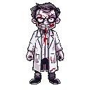 a psychopathic scientist in a blood-stained lab coat.