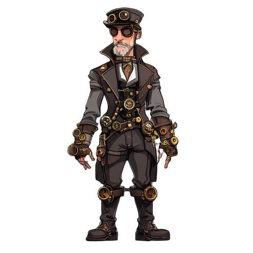 hercule pirot like character, steampunk, frontview, 
