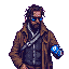 homless guy in space age cyberpunk future 