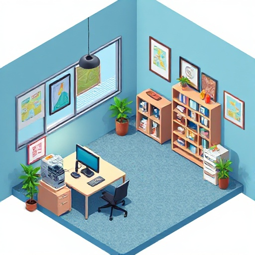 isometric of an office.