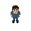man with a blue shirt standing, top down view, minecraft style