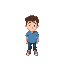 man with a blue shirt standing, top down view