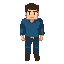man with a blue shirt standing, top down view, minecraft style