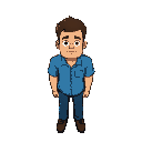 man with a blue shirt standing, minecraft style