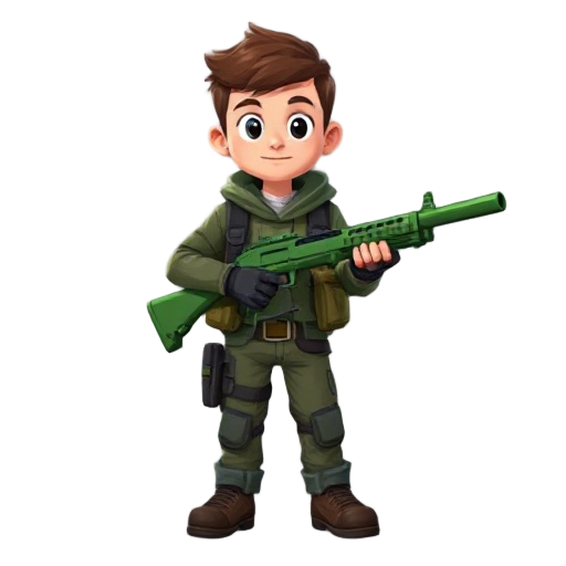 gamer boy with a green shotgun
