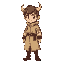 genere moi un sprite pour mon jeux 2d rpg cest un garcon de 14 ans qui a des corne qui depassede sa capuche. il a un long manteau beige de style medievale