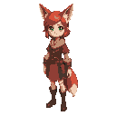 female, fox ears, short red hair, green eyes, medieval adventurer clothes, full body