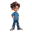 young boy 12yrs wearing heavy blue shirt, pants and sneakers