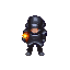 full-body portrait of a knight in charred black armor cracked with glowing embers, ash drifting constantly from his body, solemn and grim pose.