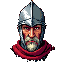 an aging knight with a dented helmet and gray streaks in their hair.