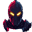 a dark red knight in blood-stained armor, helm hiding burning eyes.