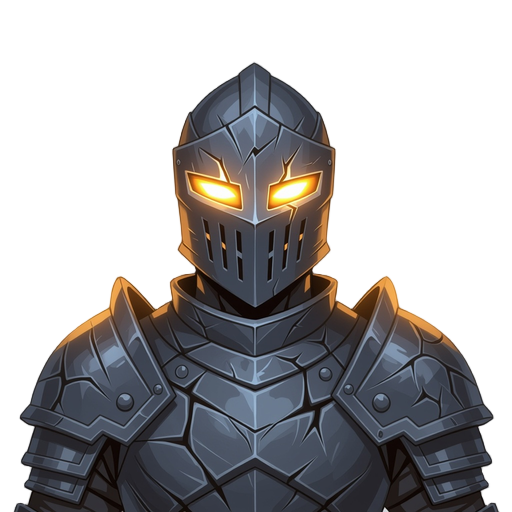 portrait of a figure in cracked armor glowing with white fire from within, helm illuminated from inside, faint warmth radiating from faceplate glow.