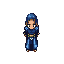 wizard in robes patterned like constellations, eyes glowing like galaxies, faint stardust around body