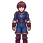 medieval fantasy hero wearing a blue tunic, brown boots, short brown hair